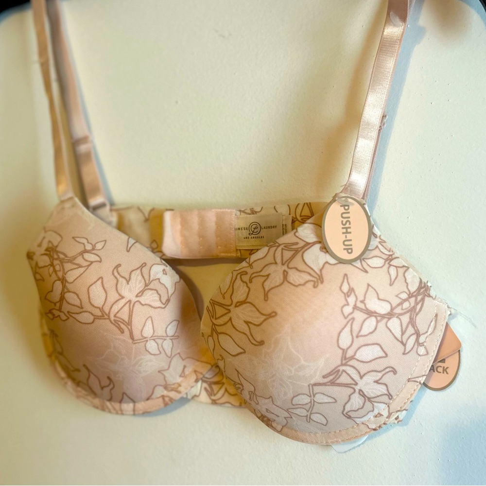 NEW! Two bras. 34B. Navy blue and cream florals. Brand: Chinese Laundry.